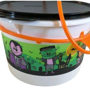 Tupperware Halloween Trick or Treat Bucket Canister Carrier Handle Monsters